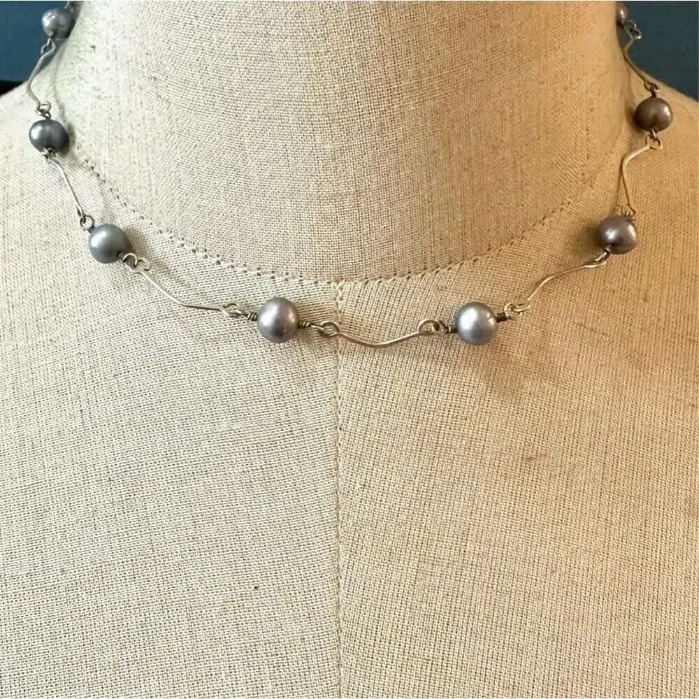 Sterling silver grey pearl choker necklace